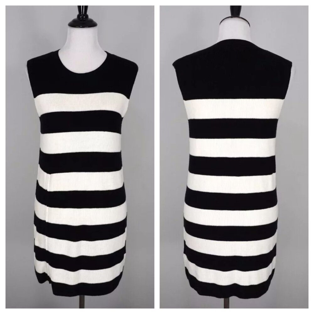 New BANANA REPUBLIC Black White Striped Sleeveless Sheath Sweater Dress Sz Small